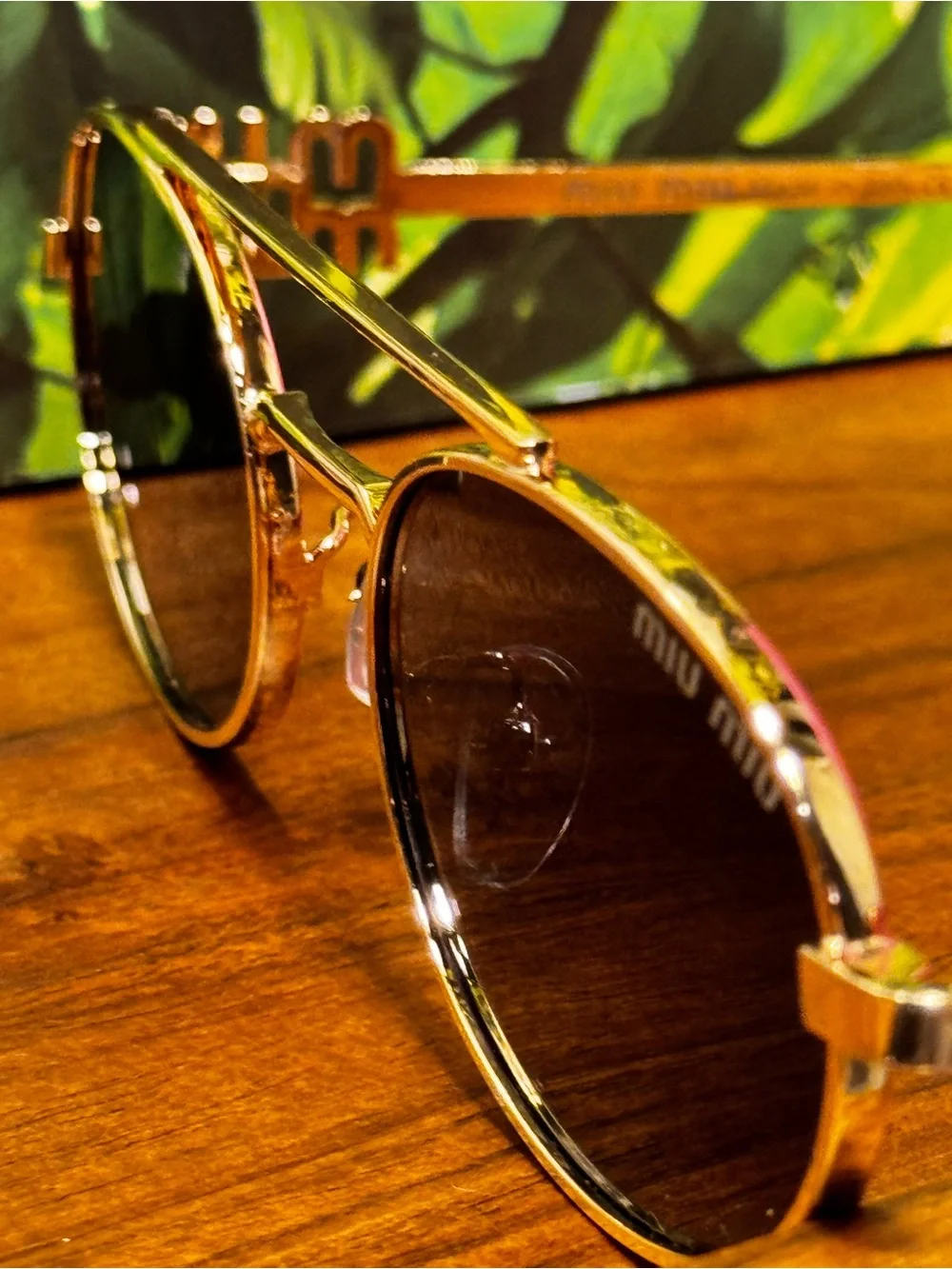 Miu Miu Gold Frame Black Lens Round Sunglasses for Men